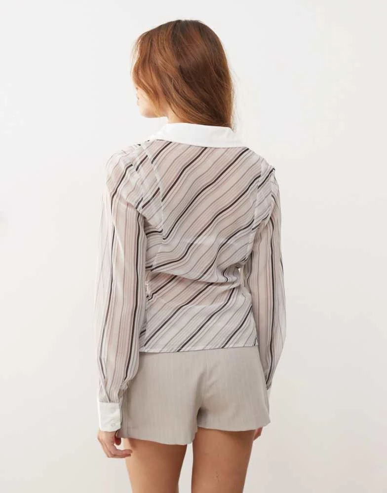 Motel Motel christabel diagonal stripe shirt in grey 4