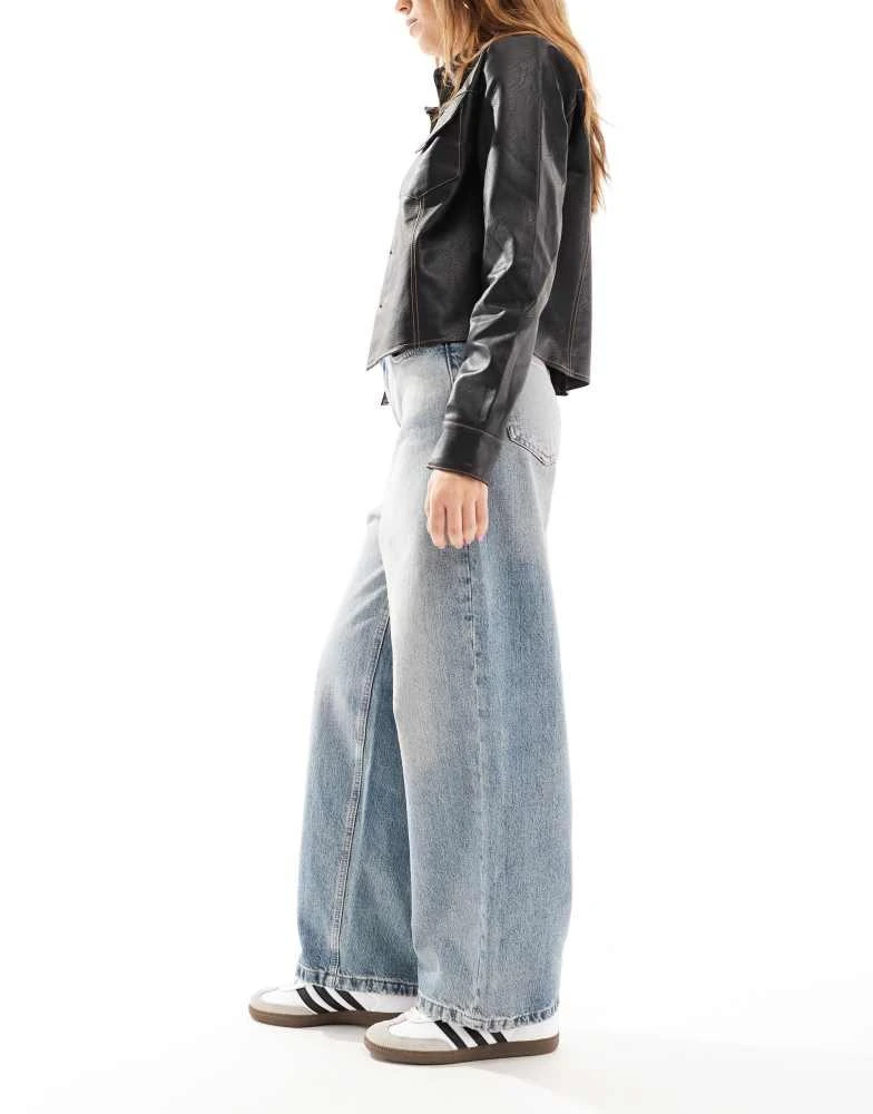 ONLY ONLY Lafayette mid waist wide leg jeans in stained vintage blue 3