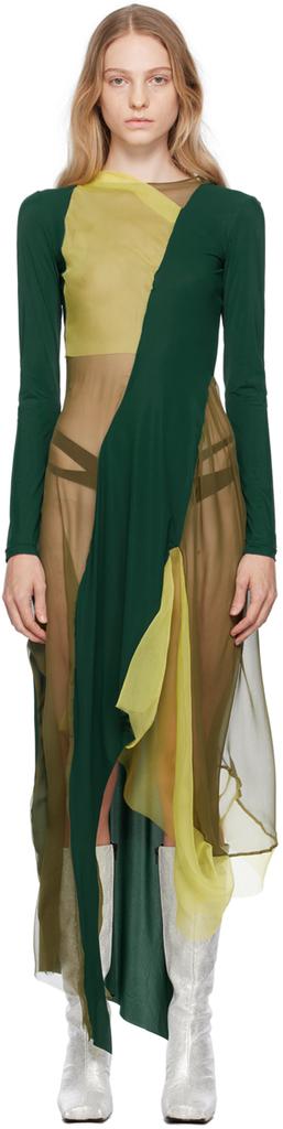 PAULA CANOVAS DEL VAS Yellow & Green Paneled Midi Dress