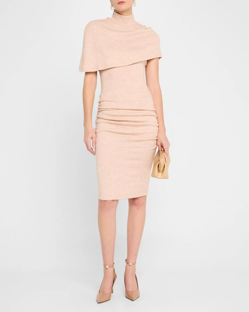 Black Halo Ruched Turtleneck Cape Knit Dress 4