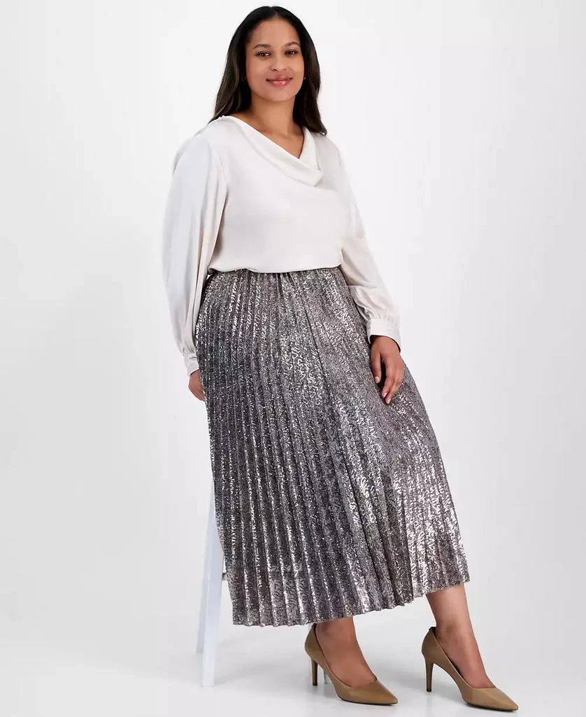 Anne Klein Plus Size Pull-On Pleated Sequin Midi Skirt 4