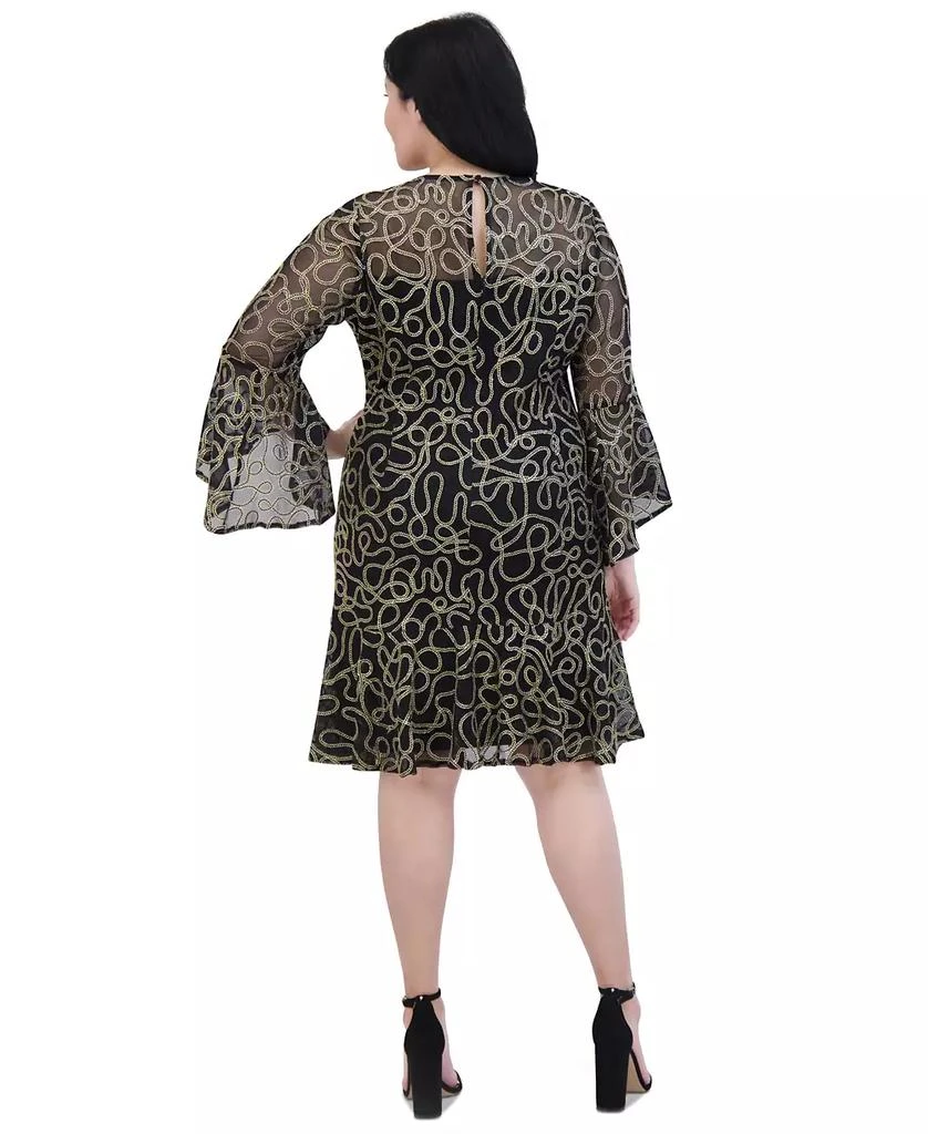 Jessica Howard Plus Size Bell-Sleeve Sequined A-Line Dress