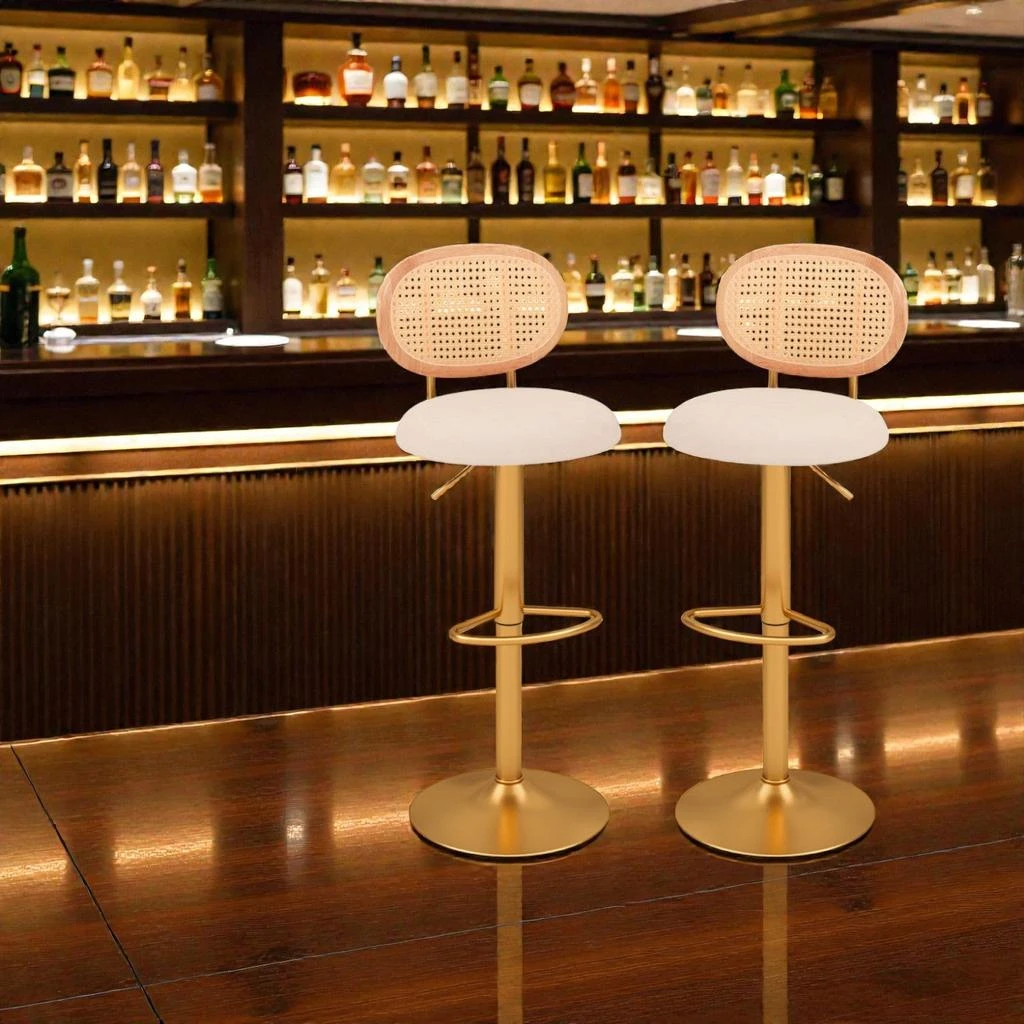 Hivvago Set of 2 Adjustable Height Bar Stools with PE Rattan Back and 360° Swivel