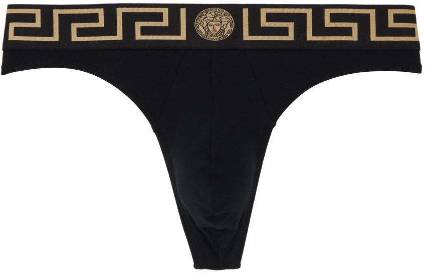 Versace Black Greca Border Thong 1