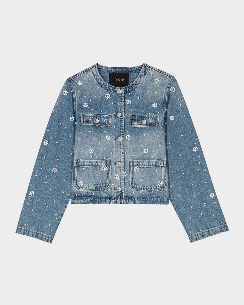 Maje Berla Embellished Faded Denim Jacket