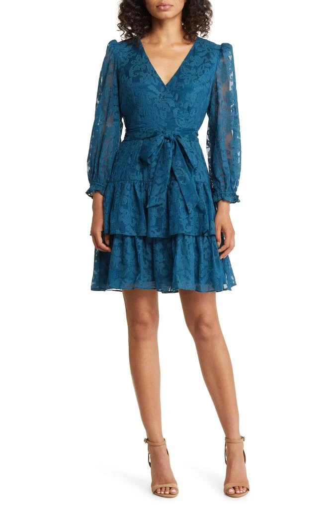 Eliza J Long Sleeve Tiered Faux Wrap Dress 1