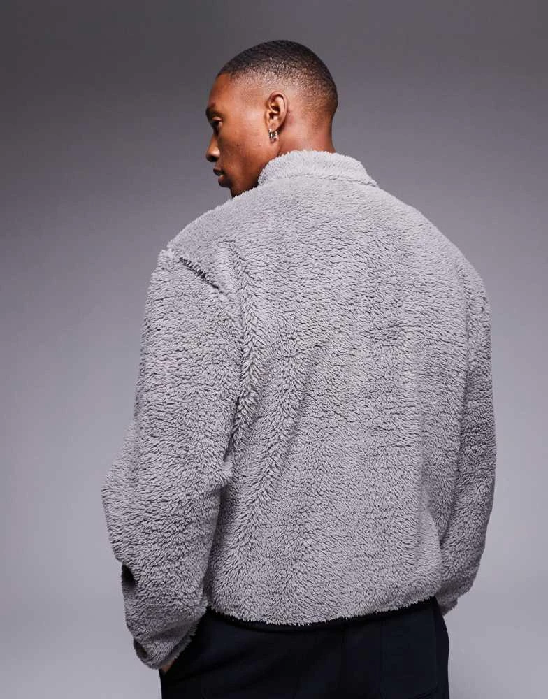 ASOS ASOS DESIGN boxy oversized quarter zip borg sweatshirt in grey 2