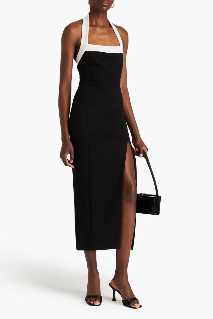 NICHOLAS Two-tone ponte halterneck midi dress