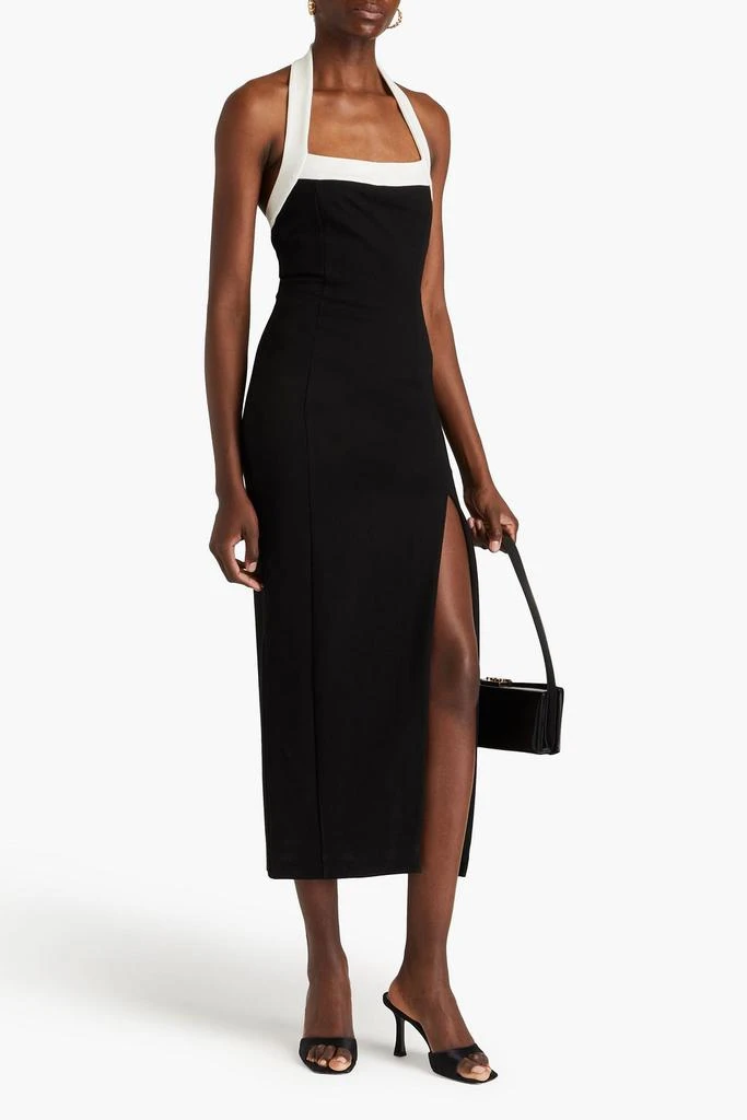 NICHOLAS Two-tone ponte halterneck midi dress 2