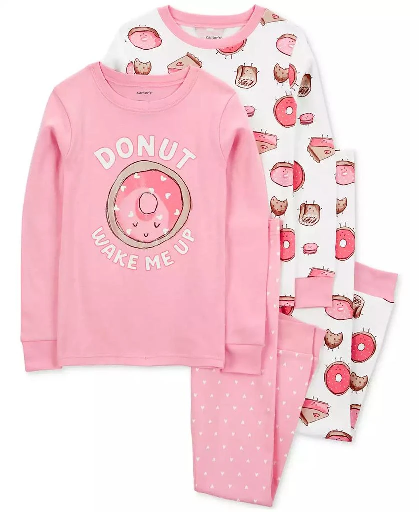 Carter's Little & Big Girls Donut Wake Me Up 100% Snug-Fit Cotton Pajamas, 4 Piece Set 1