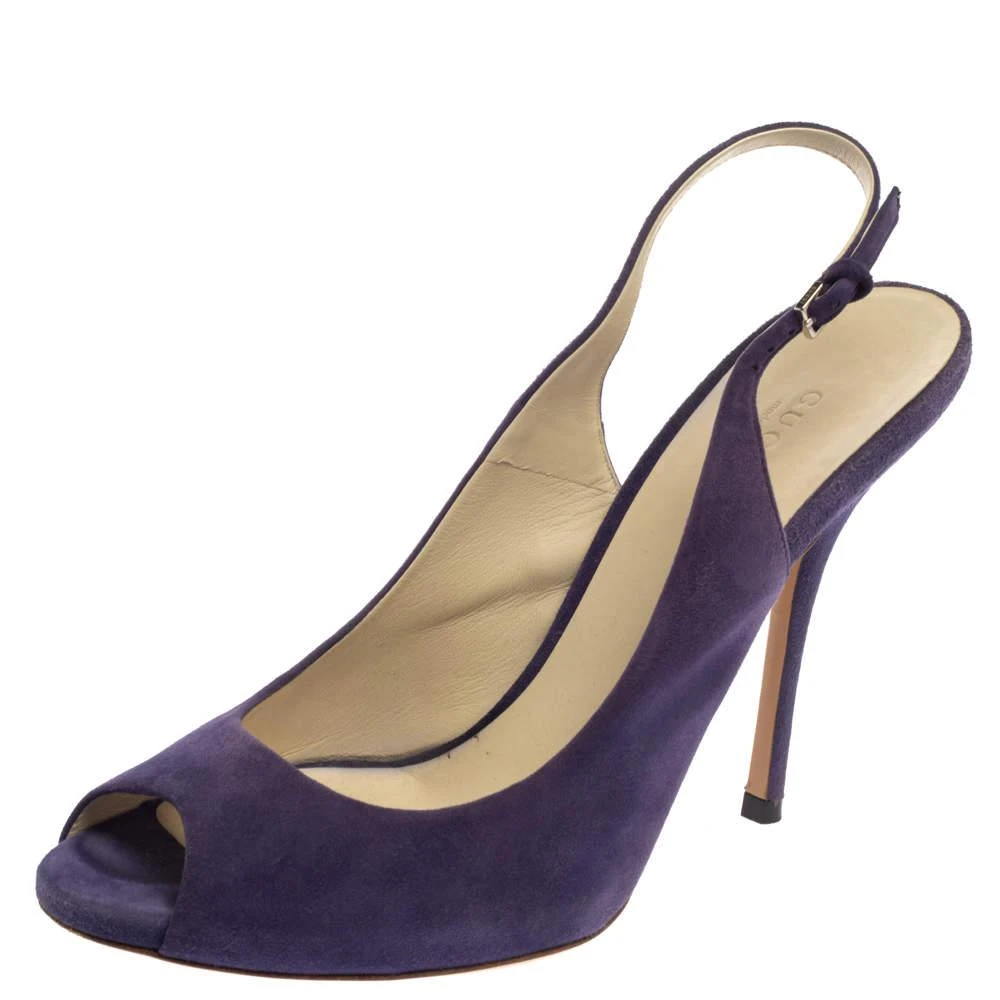 Gucci Gucci Purple Suede Peep Toe Slingback Sandals Size 38 1