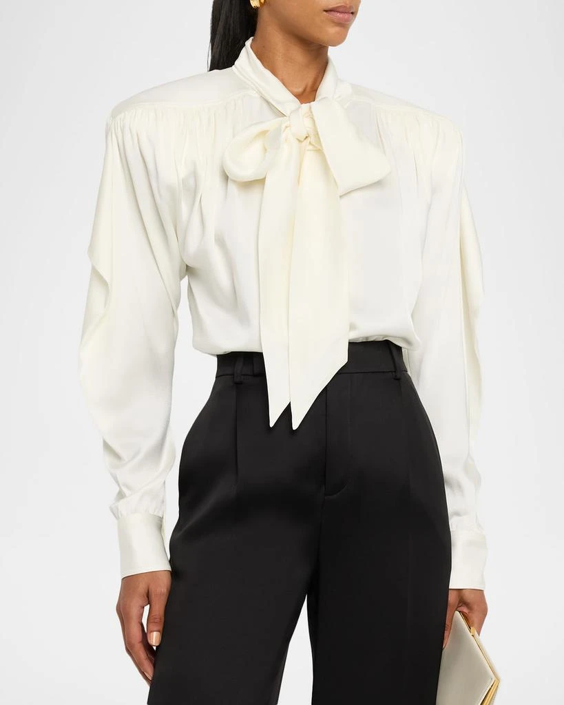 Stella McCartney Satin Tie-Neck Padded-Shoulder Shirt 4