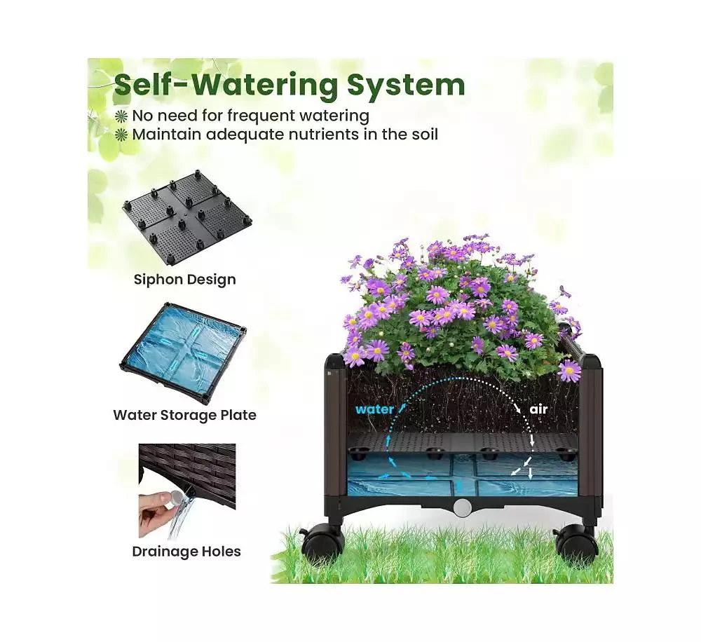 Slickblue Raised Garden Bed Adjustable with Plant Box and Trellis with Lockable Wheels 6