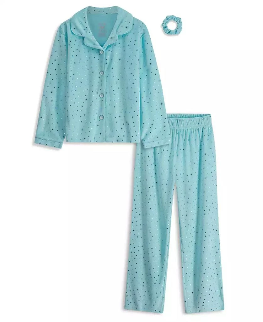Max & Olivia Max and Olivia Girls Velour Coat Pajama with Matching Scrunchie 3pc Set 1