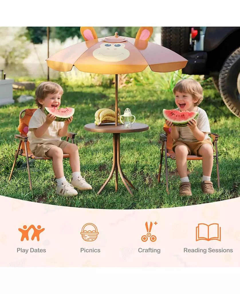Costway Kids Picnic Table & Chair Set with 2 Folding Chairs & Height Adjustable Umbrella 11