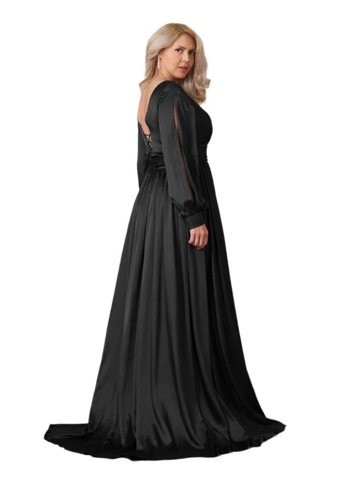 TRUEDAMES Full-Length Open Sleeve Satin Formal Gown Dress 2