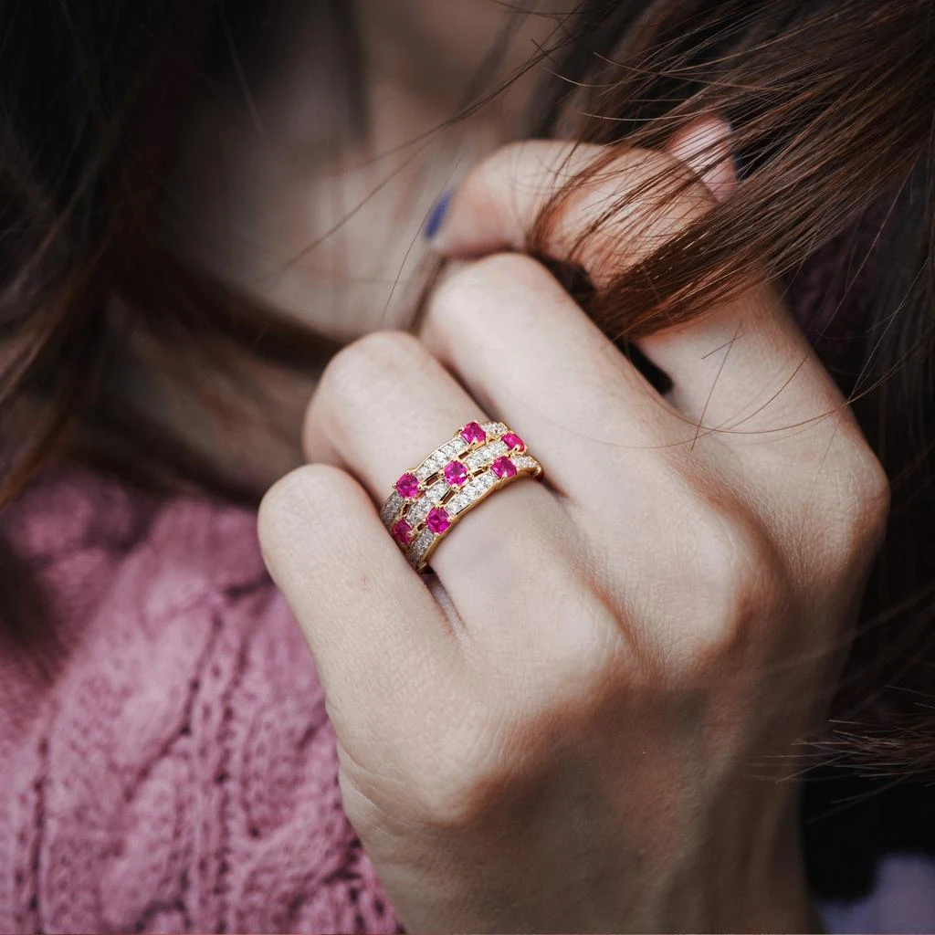 Mimi 
Max 1ct TGW Created Ruby 1/3ct TW Lab-Grown Diamond 3-Row Eternity Ring Yellow Silver 4