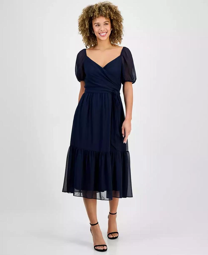 draped midi dress plus size HI Curvy Plus Size Women V Neck Overlay Drape Midi Dress