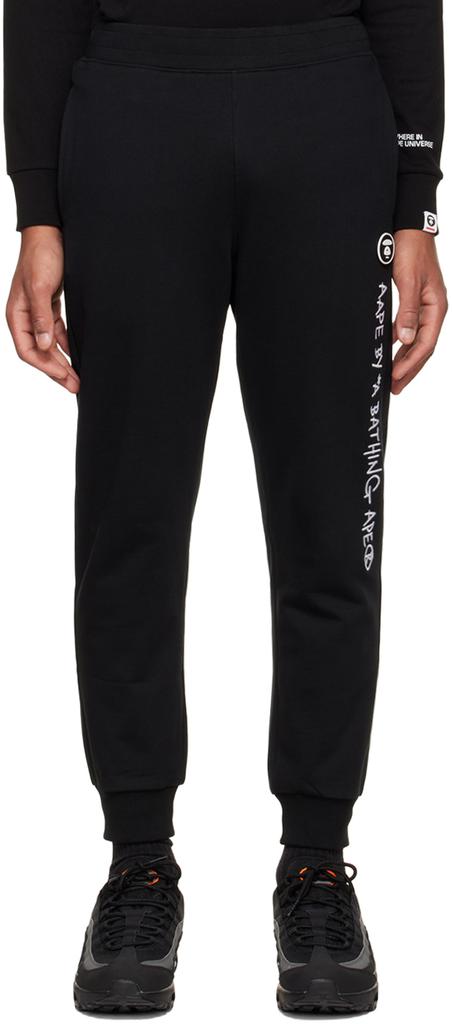 AAPE by A Bathing Ape Black Embroidered Lounge Pants