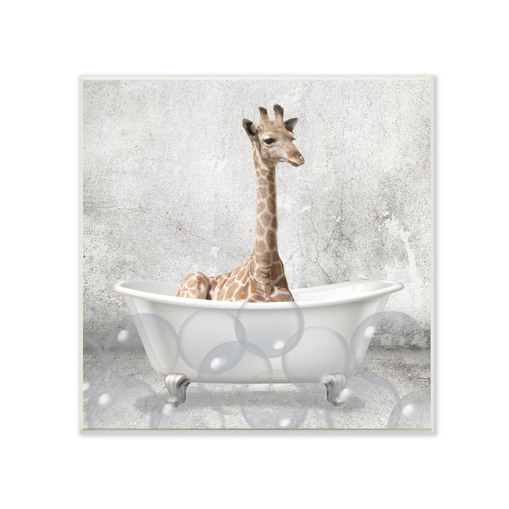 Stupell Industries Baby Giraffe Bath Time Cute Animal Design Wall Plaque Art