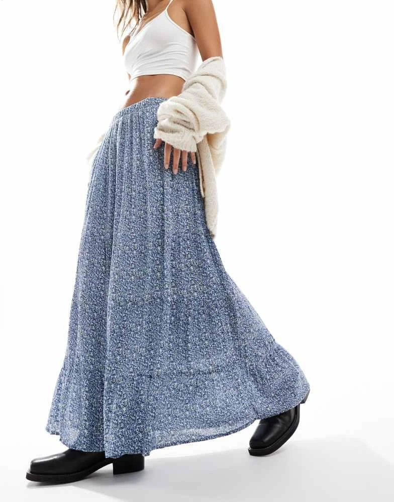 HOLLISTER Hollister tiered floral maxi skirt in blue 4