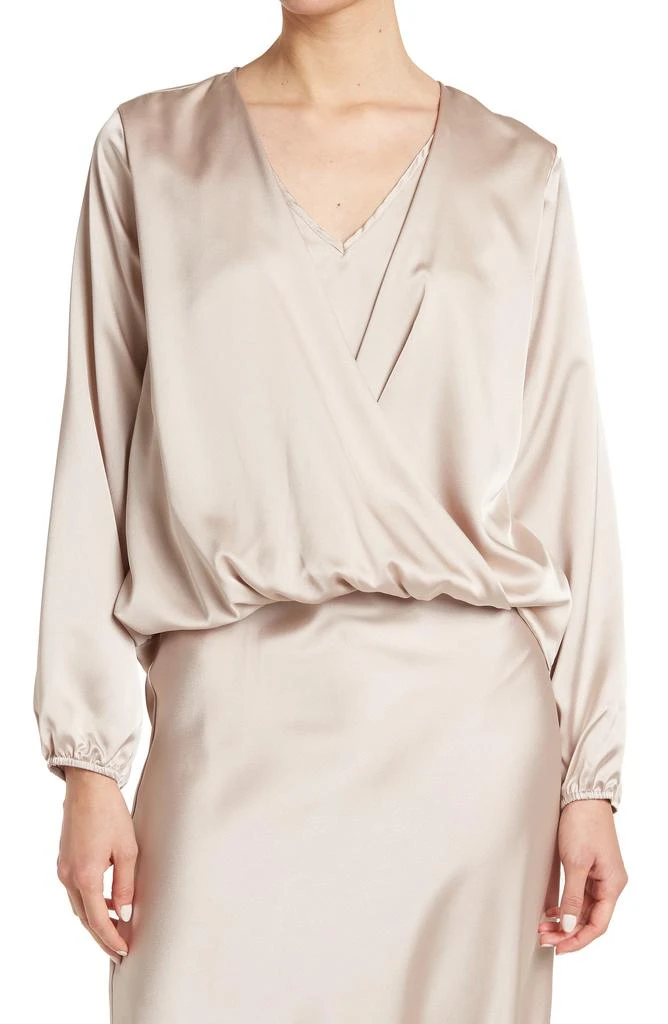 Renee C Satin Long Sleeve Surplice Top 1