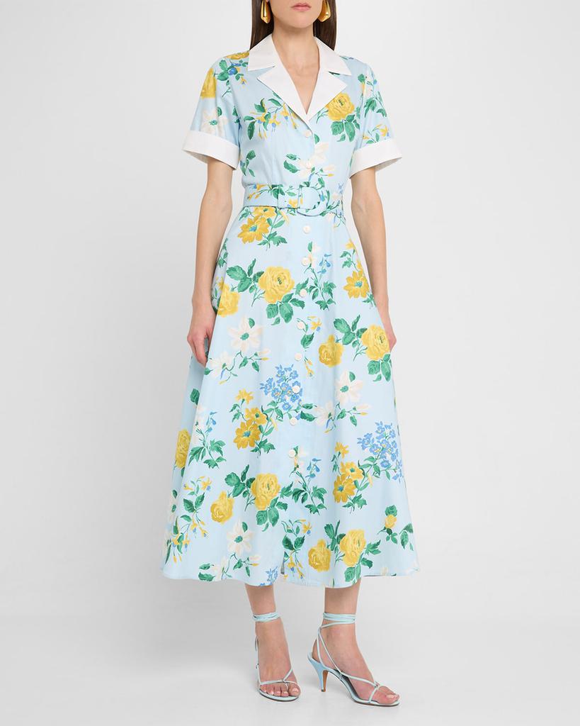 Evi Grintela Clara Belted Floral-Print Midi Shirtdress