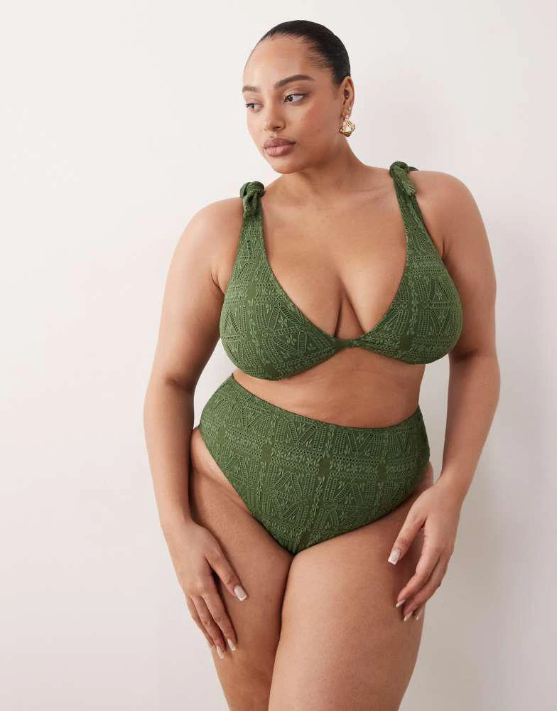ASOS ASOS DESIGN Curve Kyle high leg high waist bikini bottom in olive