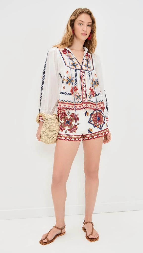 Farm Rio Marys Tiles Off White Embroidered Blouse 4