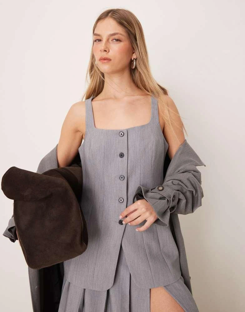 ASOS ASOS DESIGN crosshatch corset waistcoat co-ord in grey