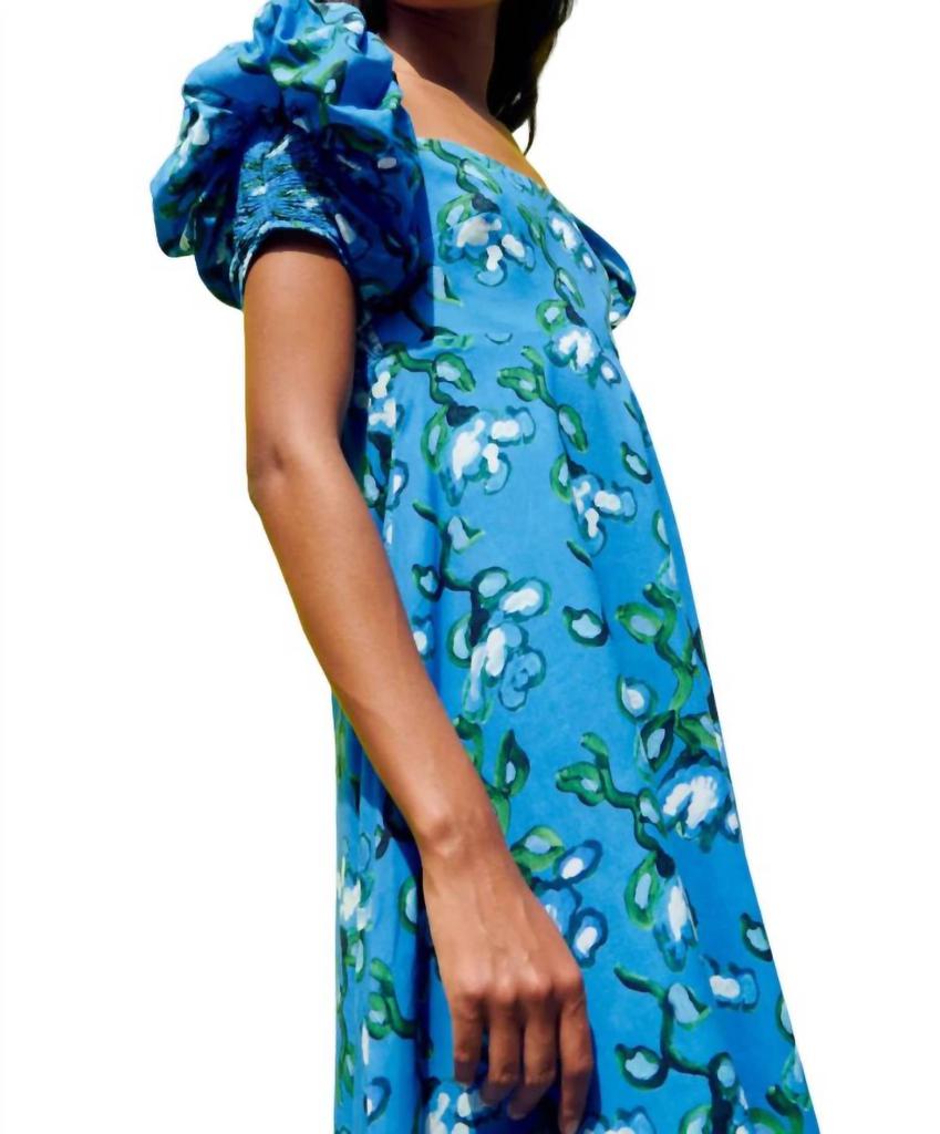 De Loreta Calla Puff Sleeve Midi Dress In Recuerdos Celeste