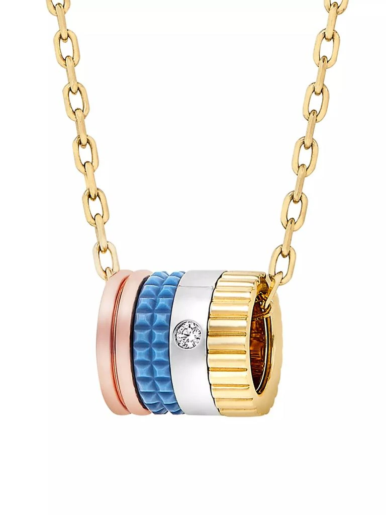Boucheron Quatre Blue Edition Tri-Tone 18K Gold, 0.01 TCW Diamond & HyCeram Mini Pendant Necklace 1