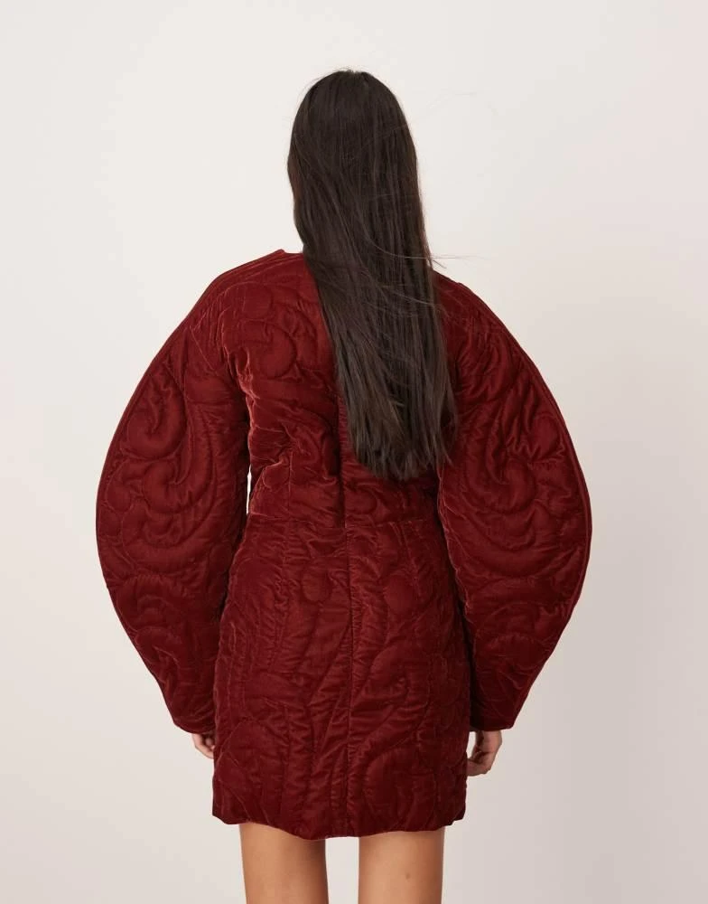 ASOS ASOS EDITION velvet embroidered quilted plunge mini dress with sleeve detail in burgundy 3