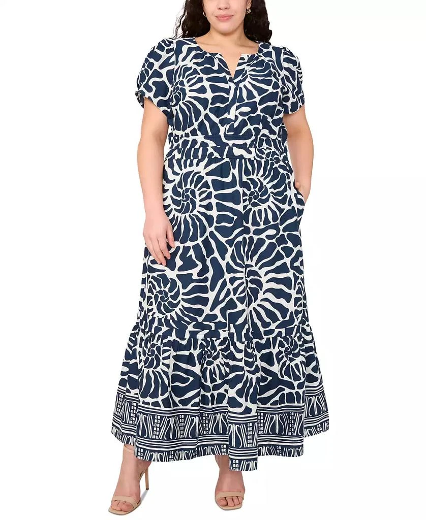 MSK Plus Size Printed Split-Neck Tiered Cotton Maxi Dress 1