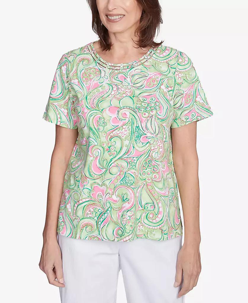 Alfred Dunner Petite  Abstract Scroll Crew Neck Top