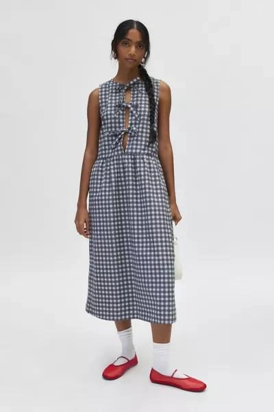Motel Motel Prelith Tie-Front Bow Gingham Midi Dress 5