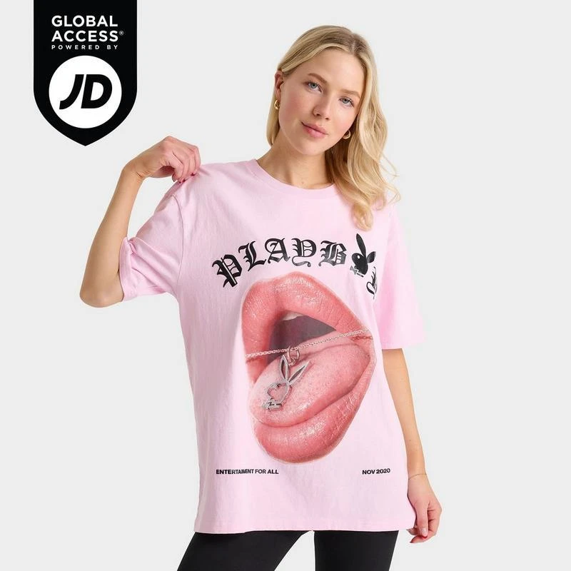 Playboy Women
s Playboy Diamante Necklace Boyfriend T-Shirt 1