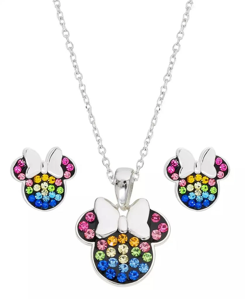 Disney Children's 2-Pc. Set Crystal Multicolor Minnie Mouse Pendant Necklace and Stud Earrings in Sterling Silver 1