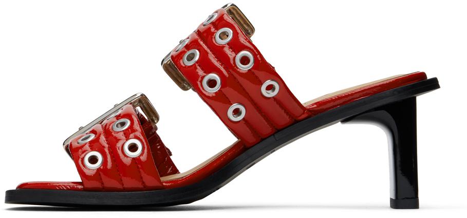 Ganni Red Feminine Buckled Mule Heeled Sandals - Shoes
