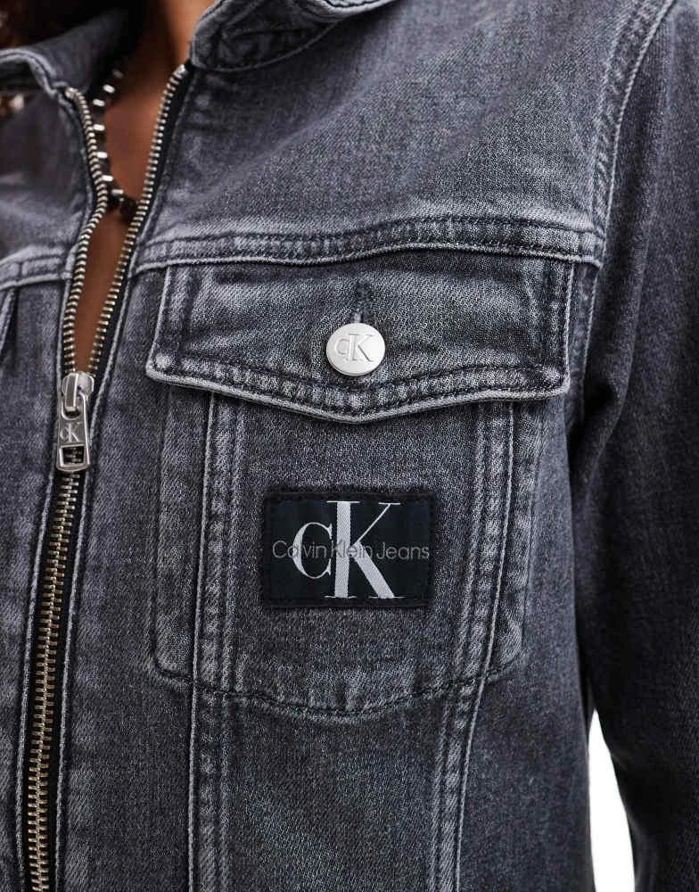 Calvin Klein Calvin Klein Jeans zip through denim mini dress in grey 3