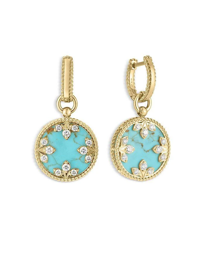 Roberto Coin 18K Yellow Gold Venetian Medallion Turquoise 
Diamond Medallion Drop Earrings