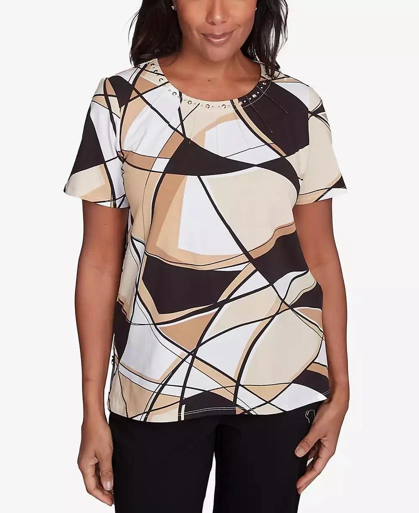 Alfred Dunner Petite  Geometric Top with Detailed Neckline 1