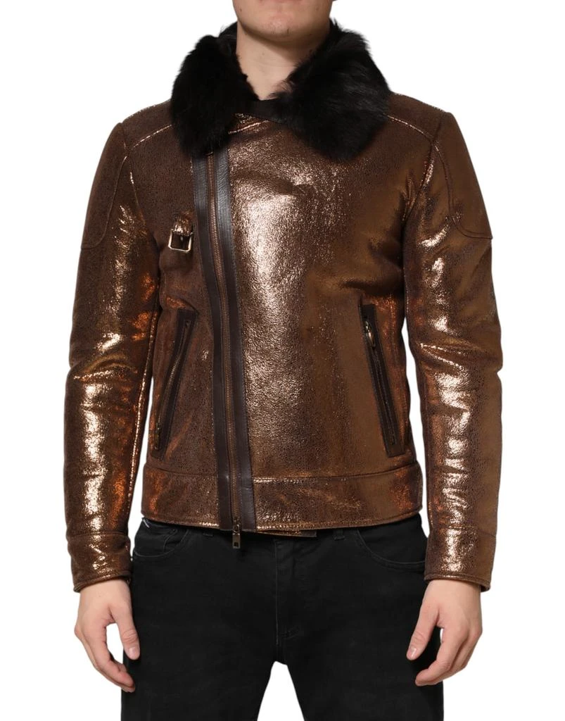 Dolce 
Gabbana Leather Fur Full Zip Men Biker Men
s Jacket