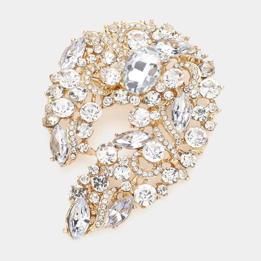 FASHNZFAB Marquise Round Stone Cluster Embellished Pin Brooch