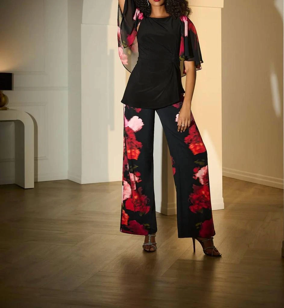 JOSEPH RIBKOFF Joseph Ribkoff - Floral Print Pull-on Wide Leg Pants 4