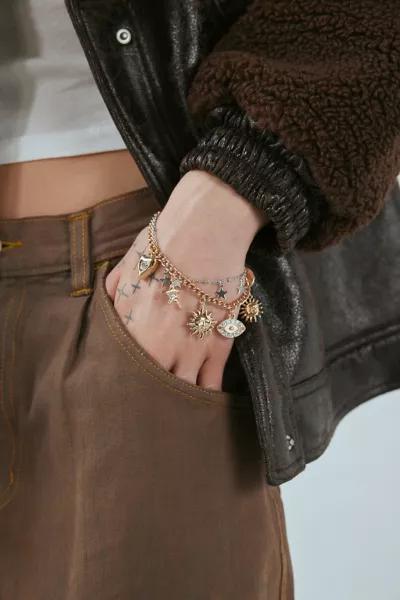 Urban Outfitters Celestial Sun And Heart Layered Charm Bracelet