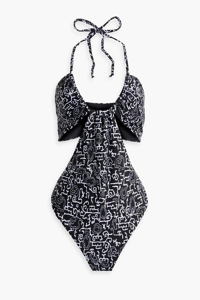 ROSETTA GETTY Ruched cutout printed halterneck swimsuit