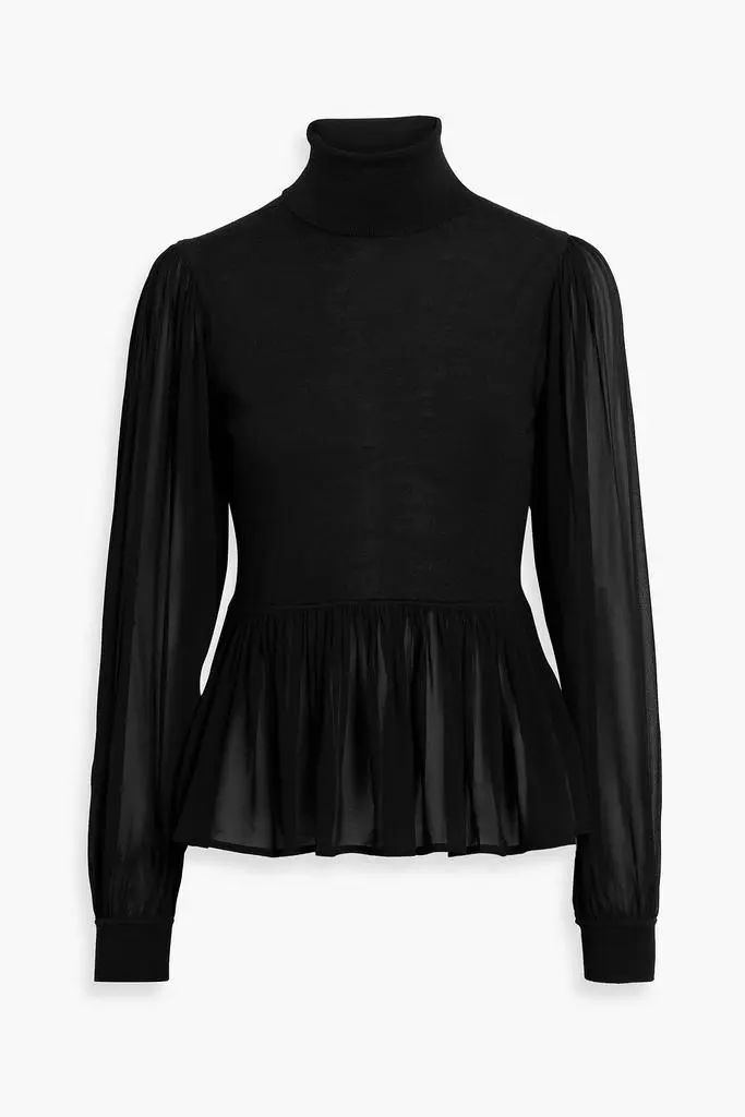 Ulla Johnson Liana chiffon-paneled wool and silk-blend turtleneck top