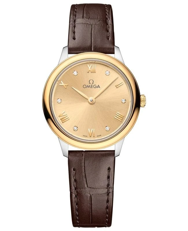 Omega Omega De Ville Prestige Quartz 27.5mm Champagne Diamond Dial Brown Leather Strap Women's Watch 434.23.28.60.58.001 1