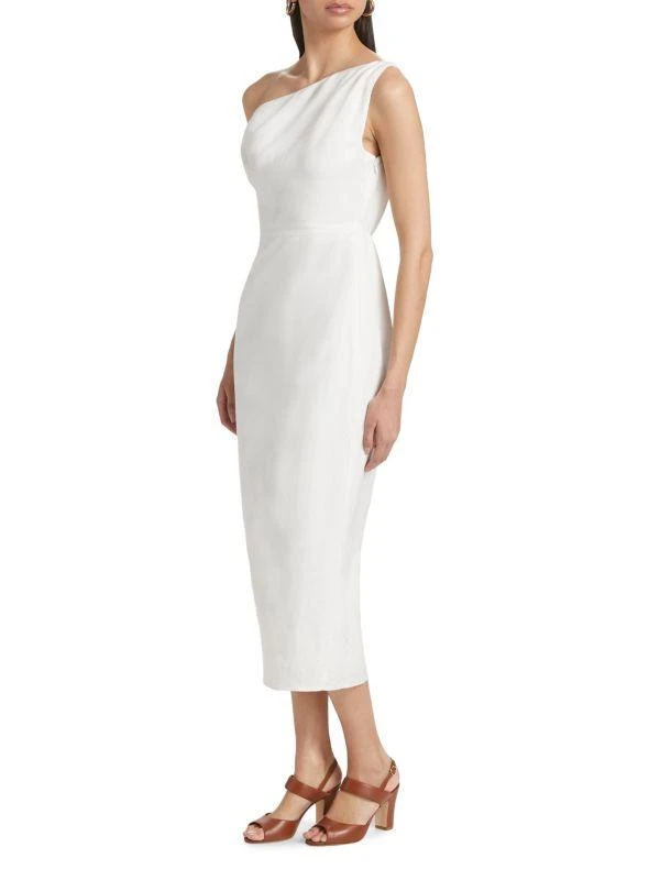 If Only Studio One Shoulder Linen-Blend Midi-Dress 3